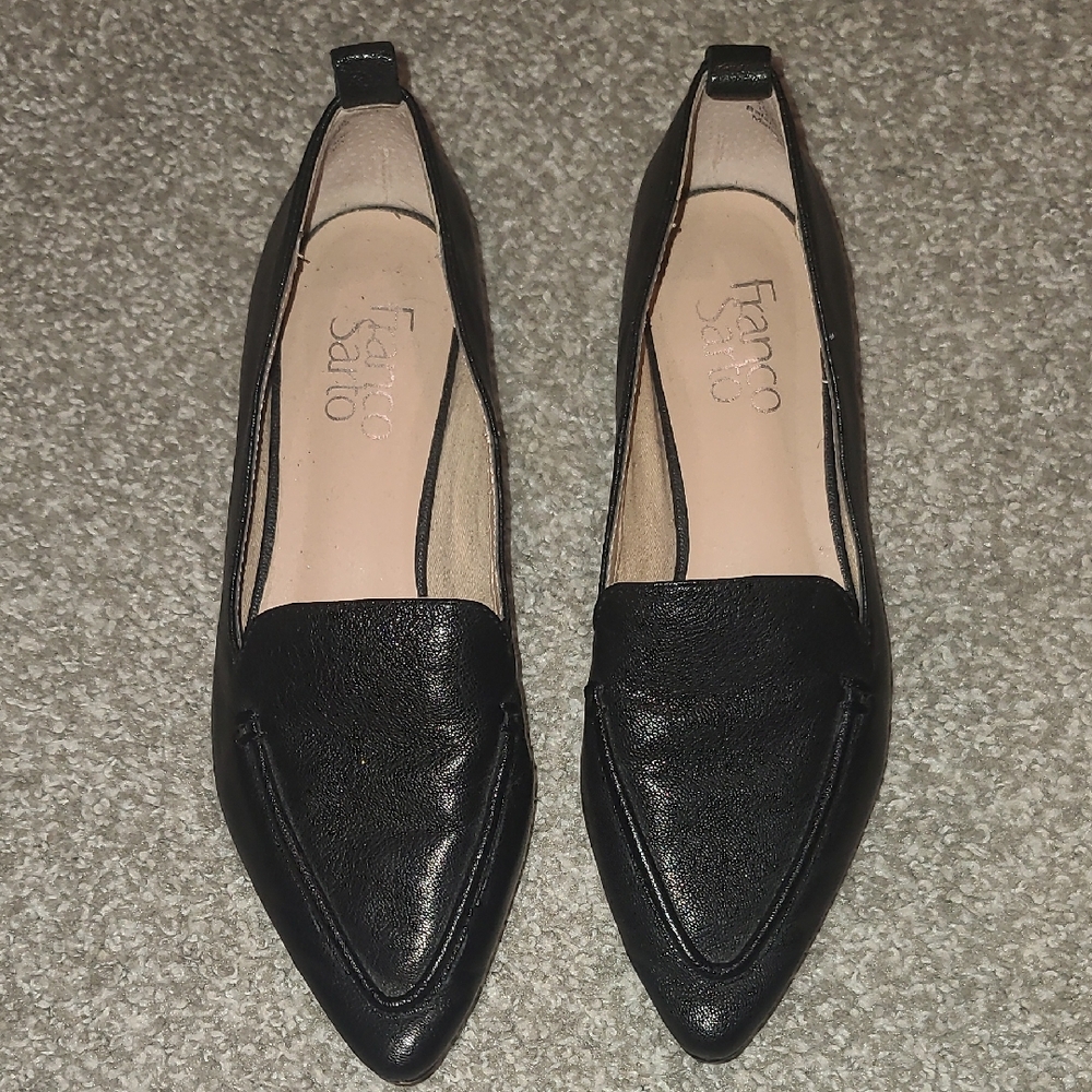 Franco Sarto Black Loafer Flats with Pointed-Toe Design